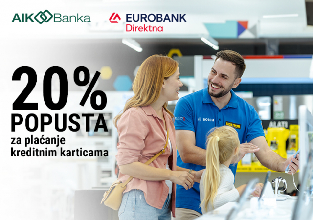 20% popusta za plaćanje kreditnim karticama Eurobank Direktne i AIK Banke