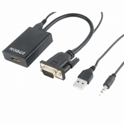 GEMBIRD adapter-konverter  VGA + 3.5mm na HDMI sa napajanjem (m-m/ž) 0.15m (Crni) - A-VGA-HDMI-01