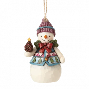 JIM SHORE Mini Snowman with Pinecones Hanging Ornament - 4058831