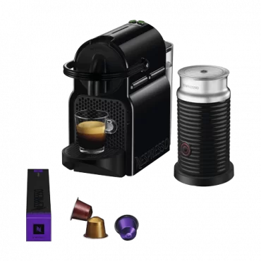 NESPRESSO Aparat za espresso kafu i aparat za pravljenje pene od mleka Inissia Black i Aeroccino 3, A3ND40EUBK-DL