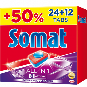 SOMAT Tablete za mašinsko pranje suđa All in One 24+12 tableta