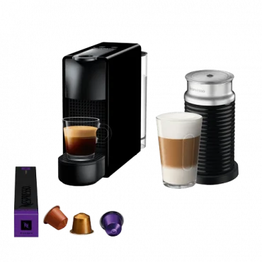 NESPRESSO Aparat za espresso kafu i aparat za pravljenje pene od mleka Essenza Mini Black i Aeroccino 3, A3NC30EUBK-TX
