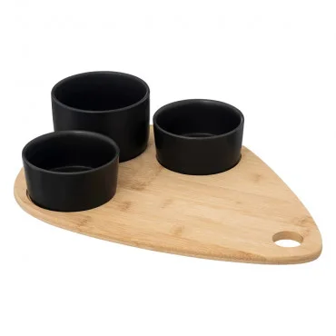 SECRET DE GOURMET Aperitif Bamboo Black Set od 3 činije i poslužavnika