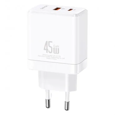 USAMS CC178TC02 GaN USB-A + USB-C 45W (Beli) Adapter